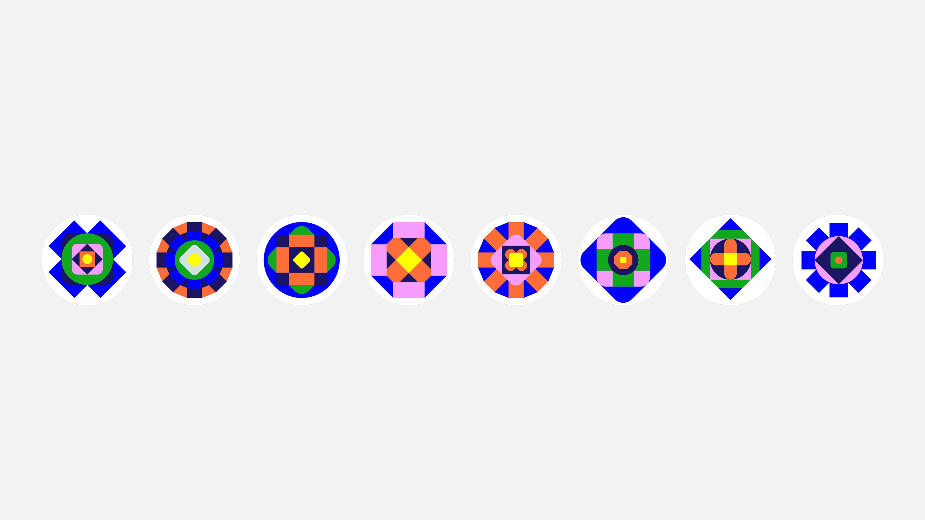 Eight geometric folk-pattern medallions