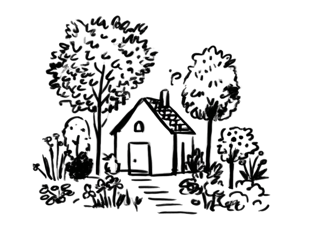 A little house in a garden